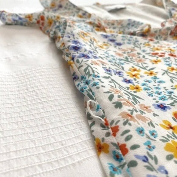 L'ACADEMIE WHITE BLUE ORANGE FLORAL BUTTON FRONT FLUTTER MAXI BOHEMIAN DRESS - S - Picture 6 of 7